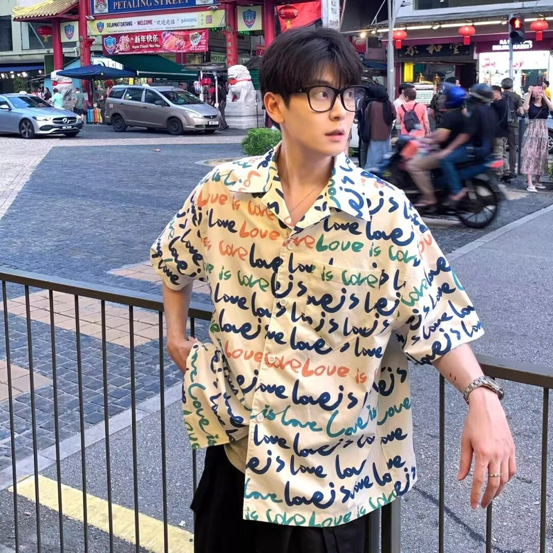 Beach Boyfriend Style Retro Shirt, Summer Thin Ice Silk Short-Sleeved Shirt, Cleanfit Beach Outfit, Half-Sleeve Trendy