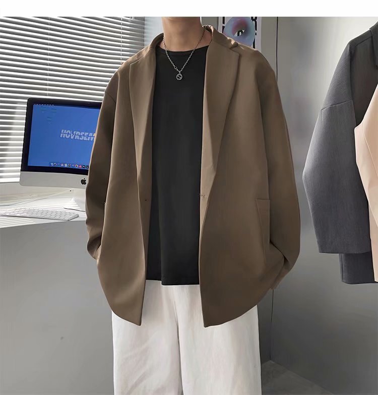 Hong Kong Style Trendy Casual Blazer for Men, Spring and Autumn, Cool and Stylish, Loose Fit, ins Handsome Little Suit Hong Kong Style Trendy Casual Blazer for Men, Spring and Autumn, Cool and Stylish, Loose Fit, ins Handsome Little Suit