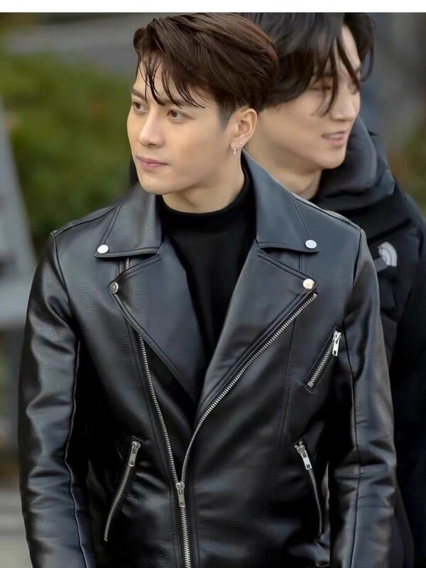 Jennie Kim's Same Style Leather Jacket, Sheepskin Slim-Fit Korean-Style Soft Leather Jacket, Trendy and Stylish Biker Men's Coat
