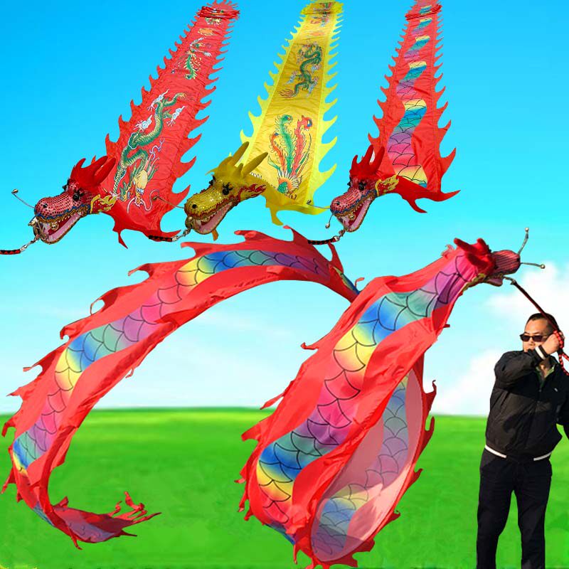 Square fitness dragon dance dragon dance dragon dance with colorful dragon color strips beginology adult middle aged and red sports