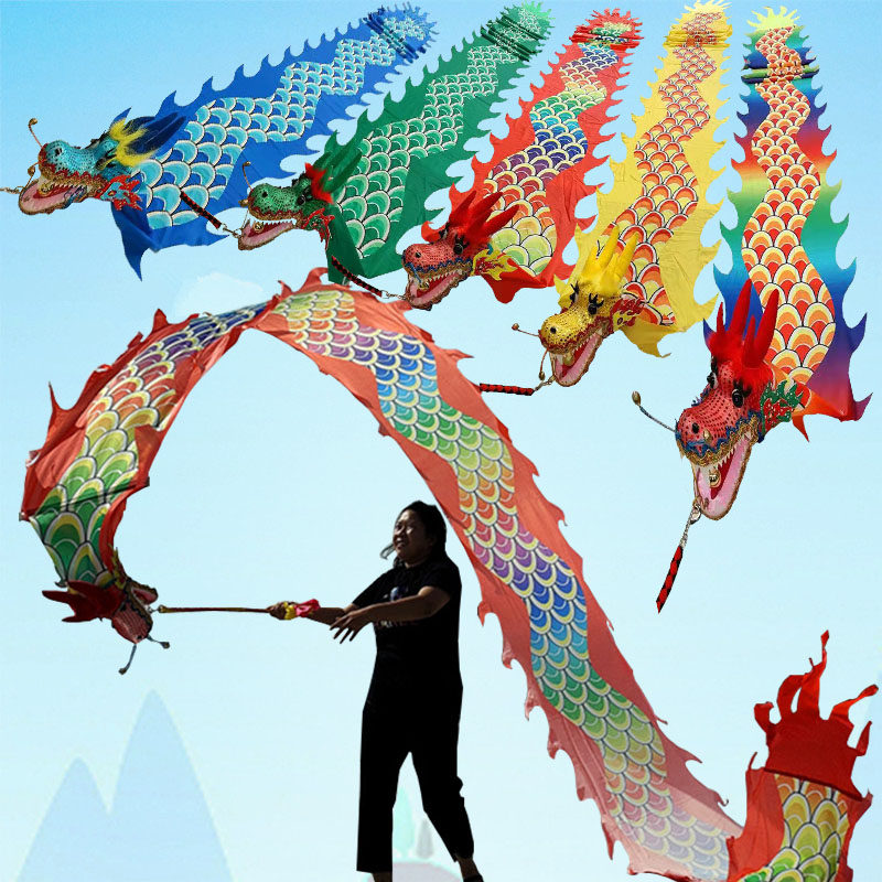Square dance fitness dragon dance dragon sports flying dragon thrower with colorful belt tap adult beginner trekking dragon props performance