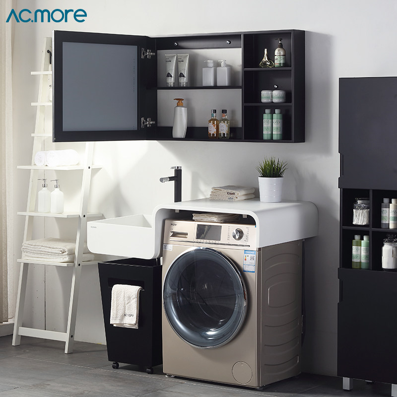 European-style bathroom separate mirror cabinet Powder room Solid wood waterproof mirror cabinet storage cabinet Makeup mirror wall-mounted sink