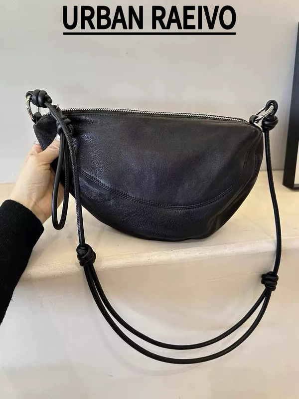 Sheepskin Dumpling Bag Genuine Leather Handbag for Women, New Korean Style Niche Croissant Bag, Versatile Half-Moon Crossbody Shoulder Bag