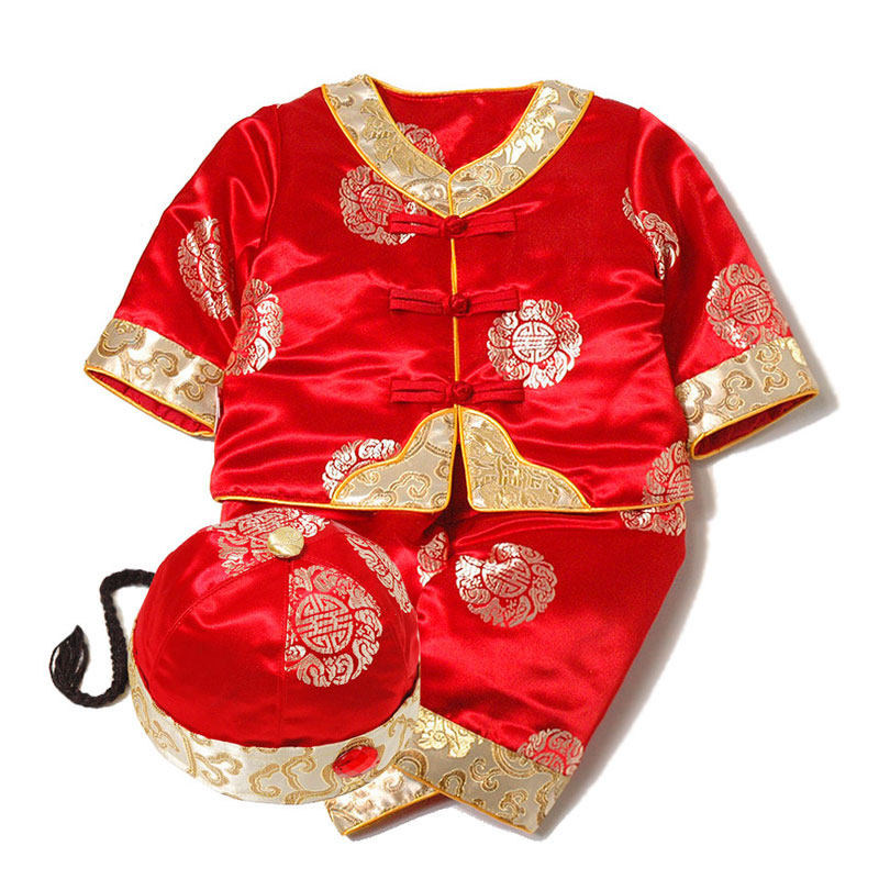 Carnation's artisanal children Tang suit cotton clothes suit men and women grabbing weekly birthday cotton padded jacket for winter thickened baby New Year's suit