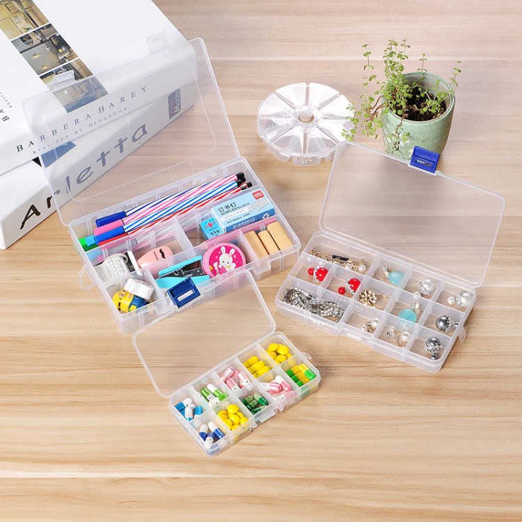 Transparent detachable jewelry box multi-grid storage box portable hand jewelry box earrings jewelry box small grid medicine box