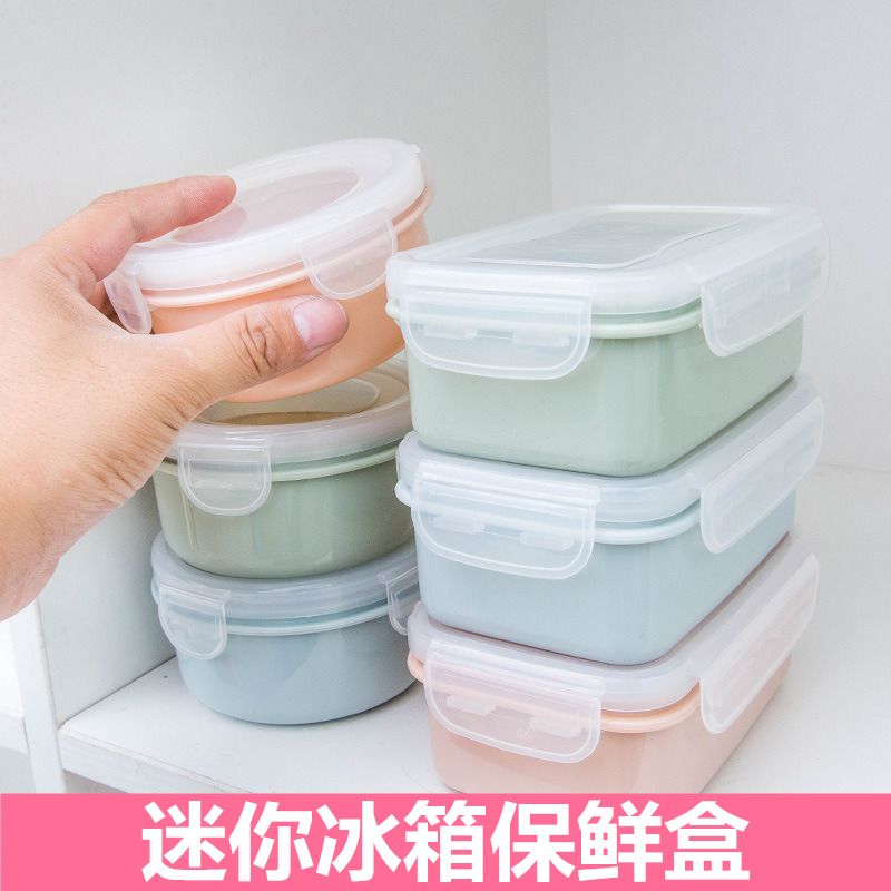 Round Mini Fridge Refreshing Box Small Lunch Box Kitchen Lunch Box Plastic Containing Box Rectangular Sealed Box