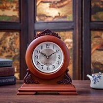 Golden Treasure European retro solid wood table clock Living room bedroom large silent table clock American full point clock pendulum