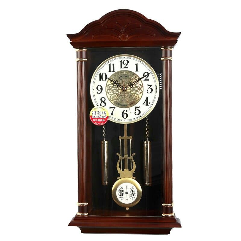 Old-fashioned Feng Shui town house clock wall clock Chinese retro swing clock Living room household mute European creative quartz clock
