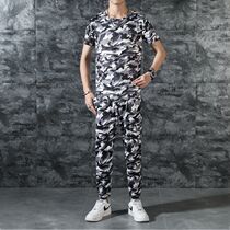 Cotton camouflage suit mens short sleeve T-shirt training wear-resistant breathable military uniform summer thin overalls a set