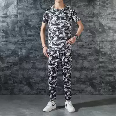 Pure cotton camouflage suit men's short-sleeved T-shirt for training wear-resistant and breathable military uniform summer thin overalls set