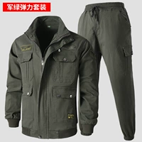 Армейско-зеленый костюм из чистого хлопка с эластичным верхом и 7 карманами.