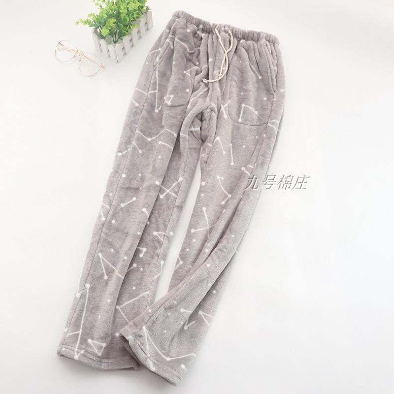 Mùa đông flannel pyjama phụ nữ san hô lông cừu nhà cặp vợ chồng kích thước lớn lỏng lẻo cộng với nhung dày chất béo quần nam hoạt hình dễ thương quần bò nữ