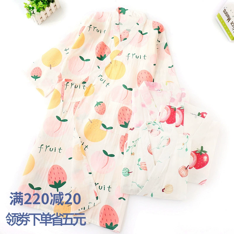 Mùa xuân / mùa hè 2020 áo ngủ mỏng hai lớp vải bông mỏng của phụ nữ kimono dài, yukata và áo nịt gió váy ngủ - Night Robe