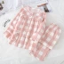 Bộ đồ ngủ vải cotton hai lớp gạc của phụ nữ mùa hè vải cotton mỏng dịch vụ tại nhà quần dài tay kẻ sọc cardigan cộng với kích thước - Cha mẹ và con Cha mẹ và con