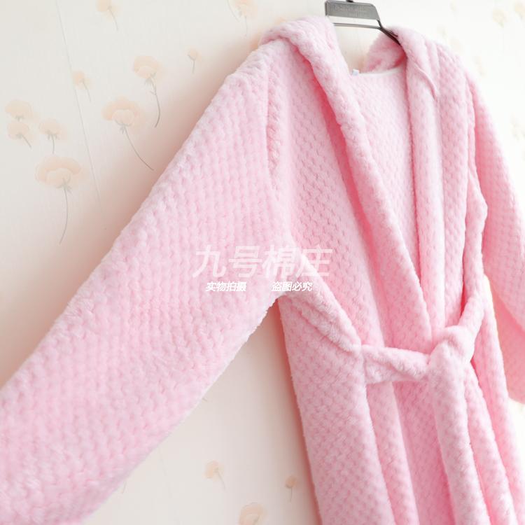 Áo choàng mùa thu và mùa đông nữ flannel trùm đầu áo choàng nhung san hô những người yêu thích áo choàng nhà nam áo len nam áo ngủ dày phần dài đồ pijama nam