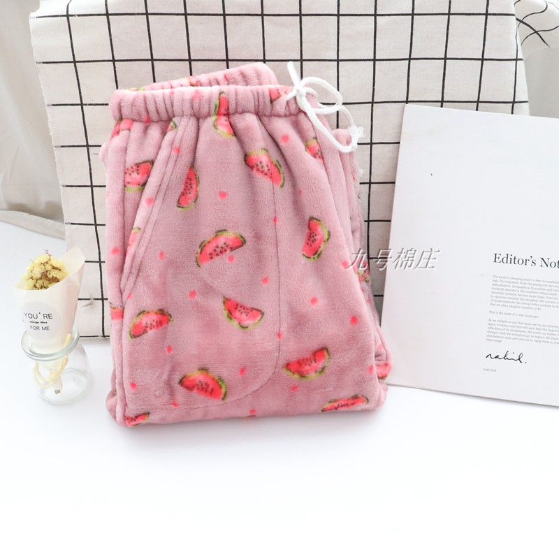 Mùa thu và mùa đông cặp đôi flannel quần cộng với đồ ngủ nhung nam kích thước lớn quần nhà san hô lông cừu quần sọc hoa quần mặc nhà đẹp