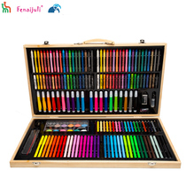 Children learn to draw summer children 180 pieces of original wooden box brush learning painting sketching art toolbox gift box