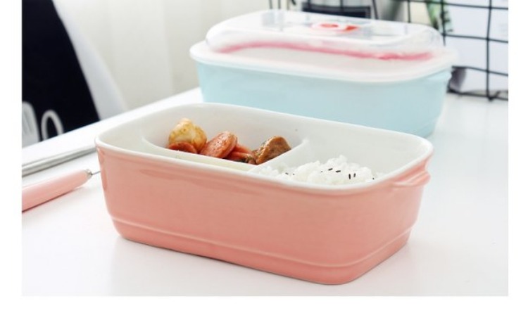 Đồ gốm sáng tạo chia hộp ăn trưa cho học sinh hộp ăn trưa riêng biệt với nắp hộp đơn giản ba hộp ăn trưa lò vi sóng bát kín - Hộp cơm điện sưởi ấm hộp hâm cơm