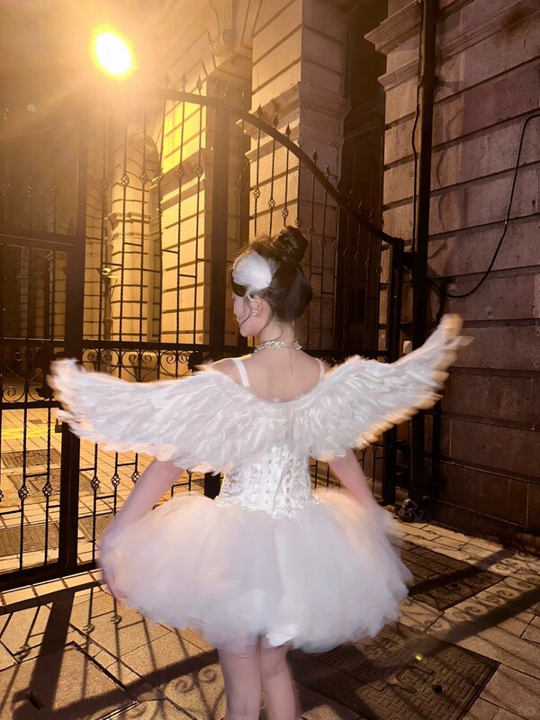 Halloween Angel Costume White Swan Cosplay Party Wings Set Tutu Skirt Adult Dress Feathers Halloween Angel Costume White Swan Cosplay Party Wings Set Tutu Skirt Adult Dress Feathers