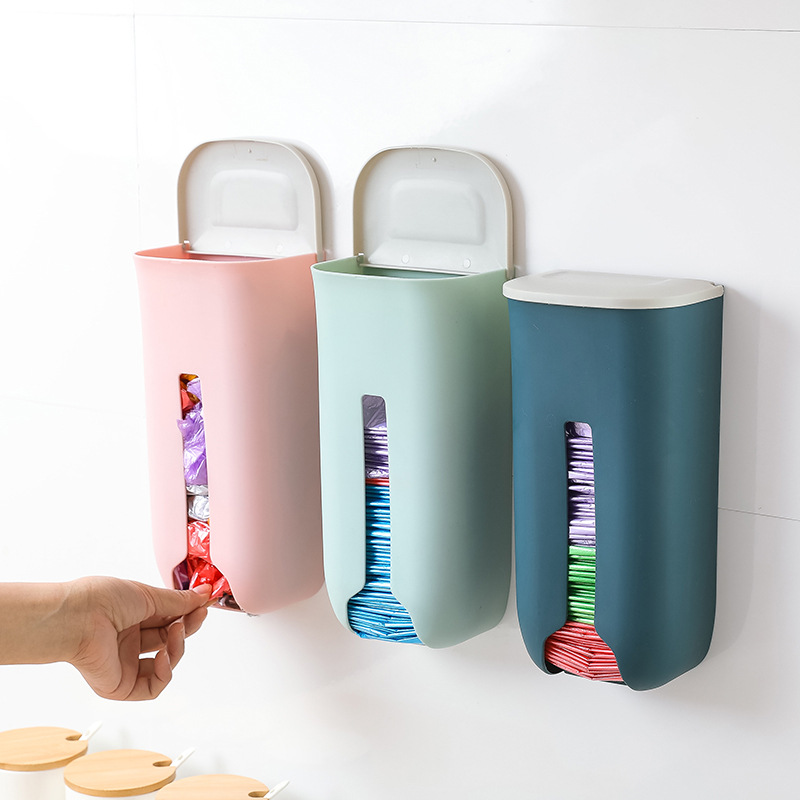 Kitchen garbage bag storage shelf Hanging kitchen trash can shelf Plastic wall-mounted garbage rack Garbage bag storage box