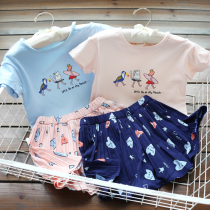 Heavy recommended girls cotton shoulder-off short sleeve T-shirt skirt selection set