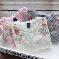 Beautiful hollow air-conditioned shirt girls summer cotton embroidery floral hollow knitted cardigan thin coat