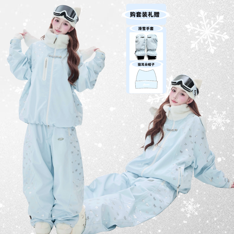 Ananie Ski Suit 25 New Product [Shining Blue Angel] Sequin 3L Fully Glued Warm Ski Suit for Single and Double Boards