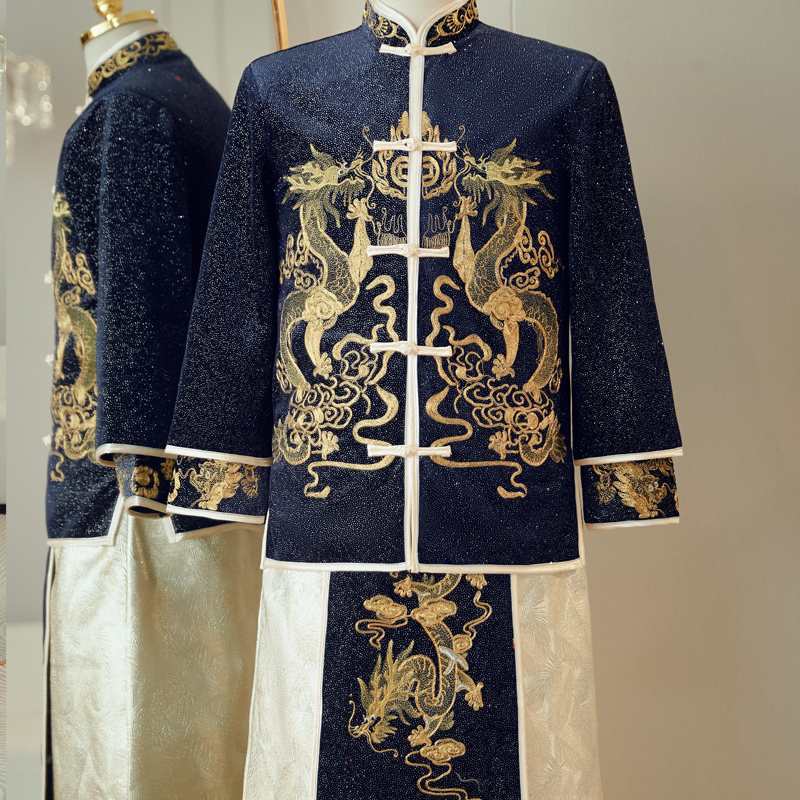 Velvet Blue Xiuhe Suit 2026 New Style Men's Large Size Chinese-Style Formal Wear Groom Outfit Wedding Pick-Up Suit Dragon and Phoenix Robe Velvet Blue Xiuhe Suit 2026 New Style Men's Large Size Chinese-Style Formal Wear Groom Outfit Wedding Pick-Up Suit Dragon and Phoenix Robe