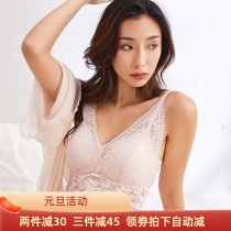 No steel ring bra bra vest thin underwear women big chest show small beauty back triangle cup lace edge sexy bra 5187