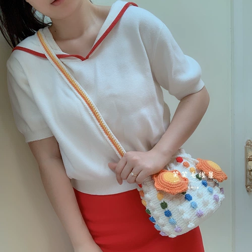 Радужная сумка через плечо, плетеный крючок для вязания, милое свежее универсальное ведро, DIY