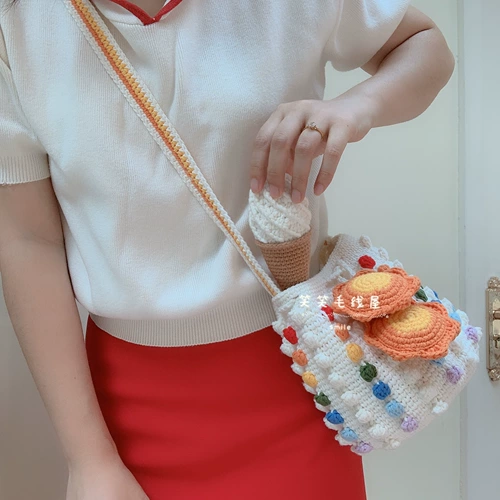 Радужная сумка через плечо, плетеный крючок для вязания, милое свежее универсальное ведро, DIY