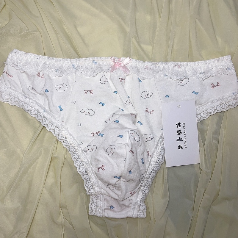 White Pure Cartoon Cute Young Men's Large Size 150kg Thong Comfortable Soft Sexy Thong T-Pants for Men