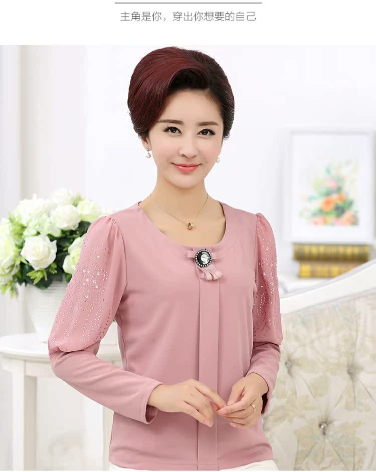 Áo mùa thu mới cho bé áo thun dài tay 40-50 tuổi Quần áo nữ trung niên áo khoác ngắn đoạn nóng khoan đáy áo sơ mi trung niên