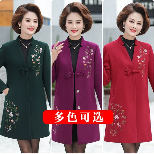 Осенняя шерстяная куртка для матери, демисезонный плащ, большой размер, в западном стиле, для среднего возраста