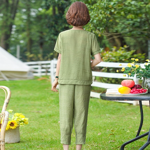 Летняя одежда для матери, комплект для пожилых людей, коллекция 2021, большой размер, короткий рукав, с рукавом, в западном стиле, 50 лет