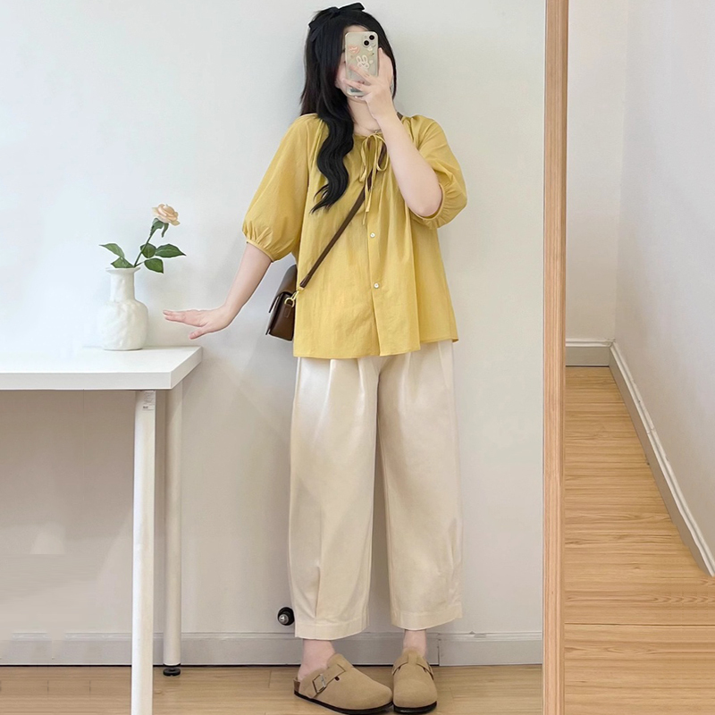 Stunningly Beautiful Summer Plus-Size Thin Shirt and Wide-Leg Pants Set for Women, Casual and Youthful Two-Piece Outfit Stunningly Beautiful Summer Plus-Size Thin Shirt and Wide-Leg Pants Set for Women, Casual and Youthful Two-Piece Outfit