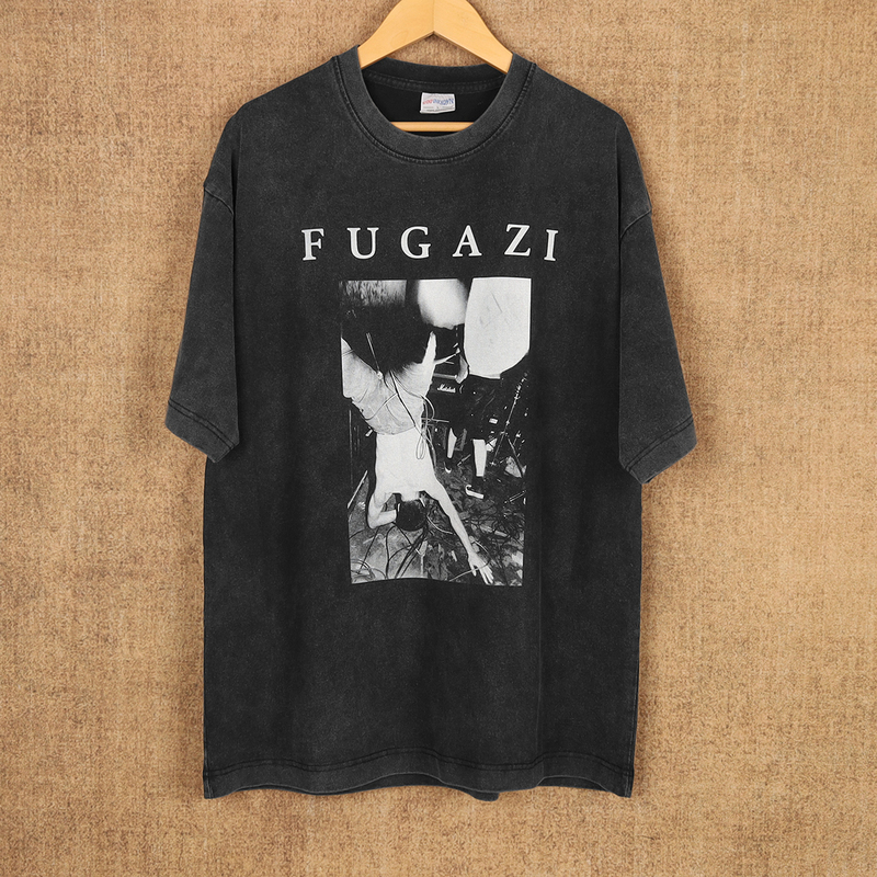 Fugazi Short-Sleeved American Retro 90S Punk Band Distressed Washed Printed Pure Cotton Loose Top T-Shirt