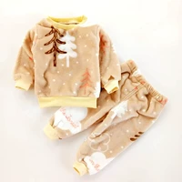 Đồ ngủ trẻ em mùa thu và mùa đông mô hình san hô lông cừu đầu dày mô hình bé trai flannel cô gái dài tay bé dịch vụ nhà phù hợp chân váy trẻ em
