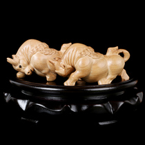 In 2021 the mascot of the year of the cattle double cattle double cattle peach wood ornaments Green cattle titzhi furnishings