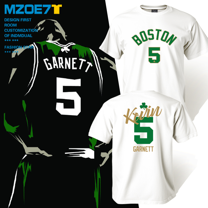 Celtics #5 Garnett Basketball T-Shirt, Green Team Jersey, Training Wear, Loose Fit, Large Size, Sports Trendy Shirt, Cotton