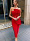 Red Atmospheric Tube Top Sexy Slit Elastic Bandage Dress Goddess Fan Wedding Toast Evening Dress