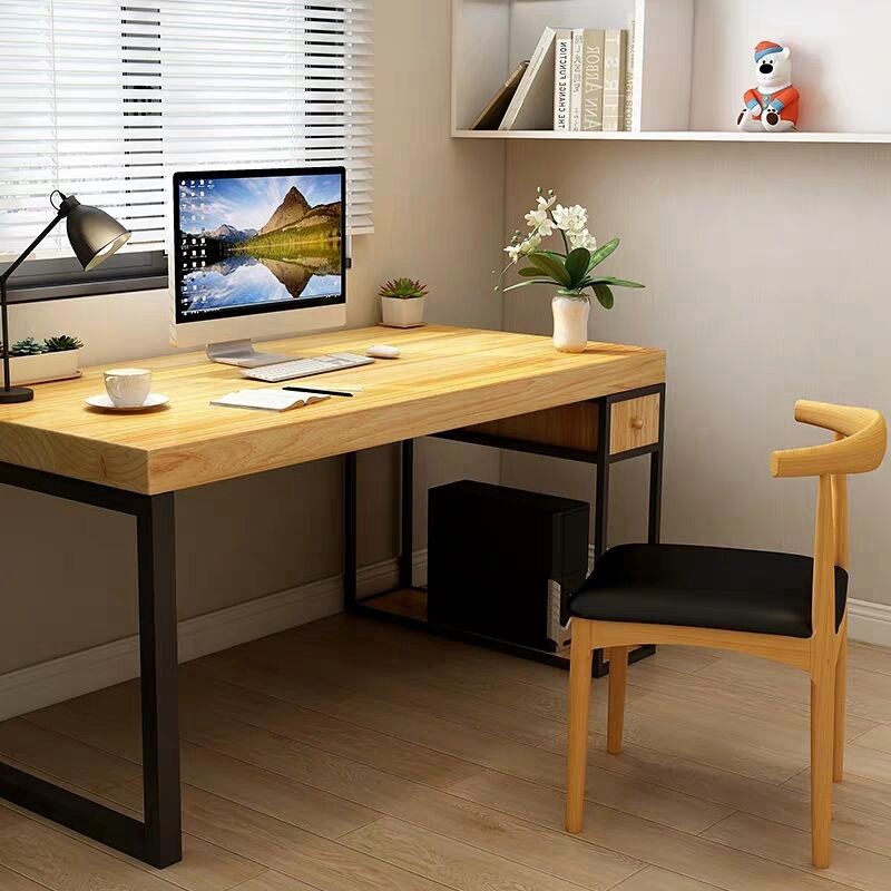 Iron Desk Computer Solid Wood Desk Household Single Double Iron Desk Single Desk Simple Modern