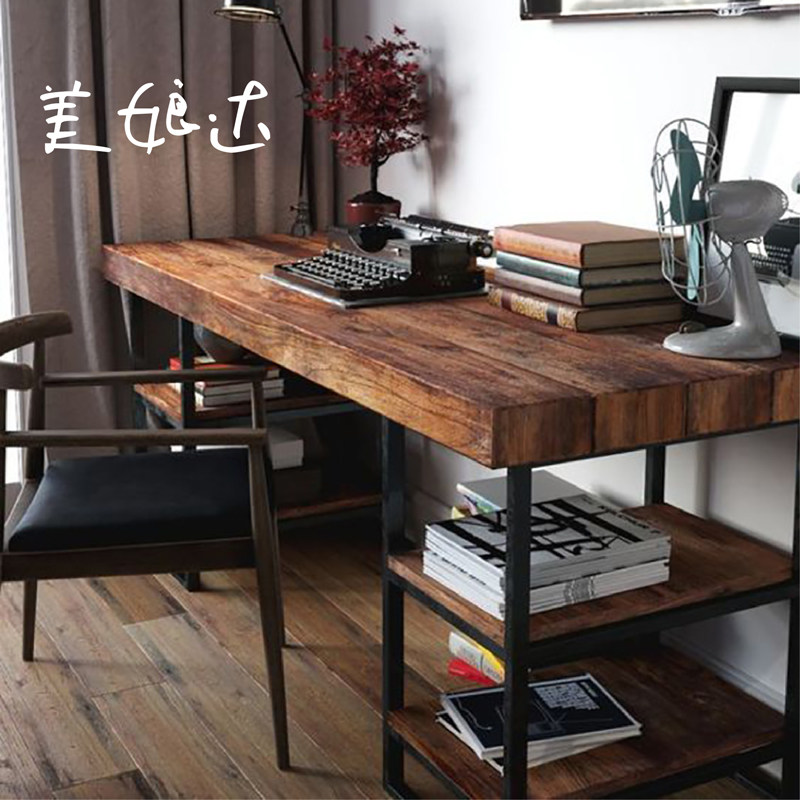 American Country Solid Wood Computer Table Single Table Household Antique Learning Desk Restoration Desk