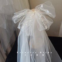 Korean new soft yarn handmade rice beads big bow wedding veil beautiful temperament romantic wedding bridal hair accessories