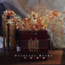 2021 tassel straggling Chinese costume Xiuhe headdress luxury atmosphere Xiuhe clothing hair accessories Queens wedding Phoenix crown