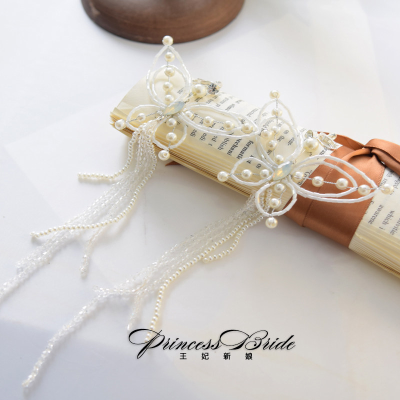 Bridal Headwear Crystal Headband Handmade Big Bowknot Beaded Headband Earrings Set Wedding Dress Dress Accessories