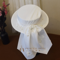 Bridal wedding dress French style Inn satin elegant gift hat female name Yuanyu Gloves Banquet for the Genuine Movie Building