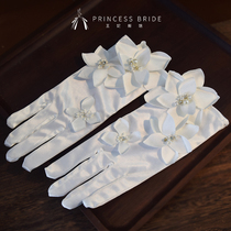 Princess new handmade beaded petals Fairy beauty bride wedding satin gloves Photo studio retro sample with makeup styling