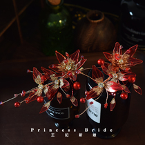 Princess bride 2021 new floral liquid red Xiuhe dress jewelry Wedding with makeup wedding toast dress accessories