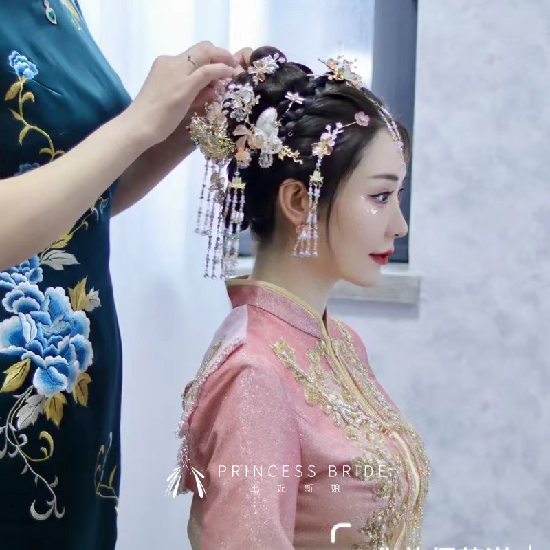 Chinese Classical Show and Ancient Wind Glazed Colorful Flowers Merry-Style Bridal Wedding wedding headwear Spring sweet and windy